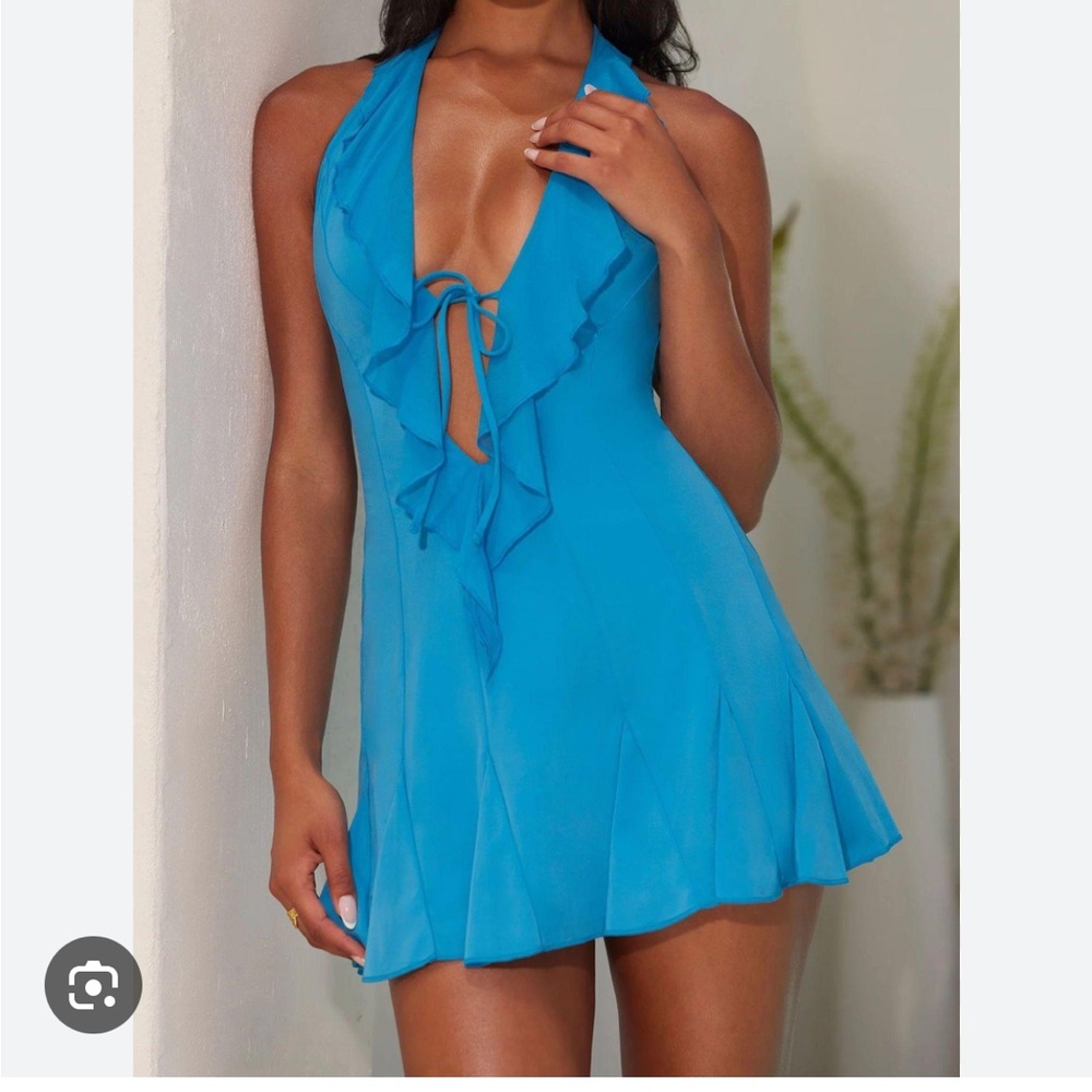 Oh Polly Blue Halter Mini Dress